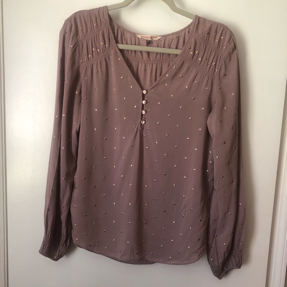 REBECCA TAYLOR V-Neck Long Sleeve Pink\Gold Top Size 4